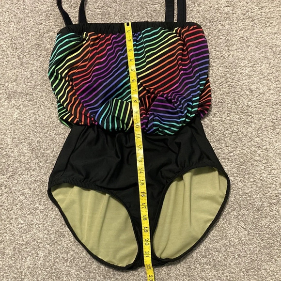 Vintage Ceeb gold label blouson one piece swimsuit rainbow stripe - Picture 6 of 16